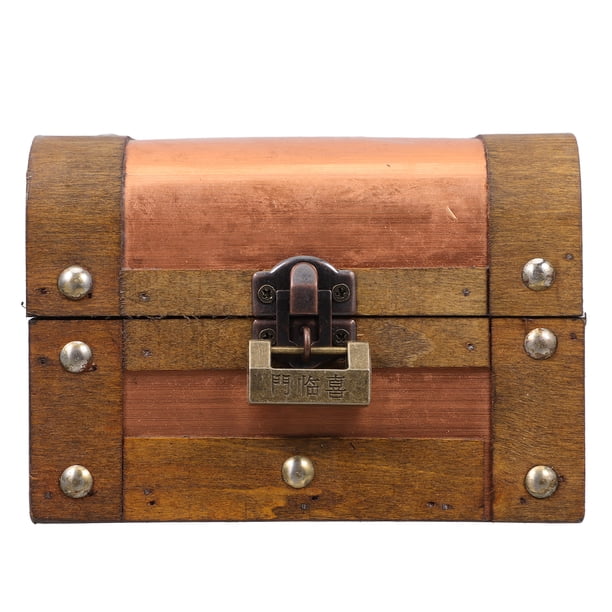 Joyero vintage de madera con cerradura, pequeño cofre del tesoro, caja de almacenamiento decorativa para guardar collares, pendientes, anillos y letras.