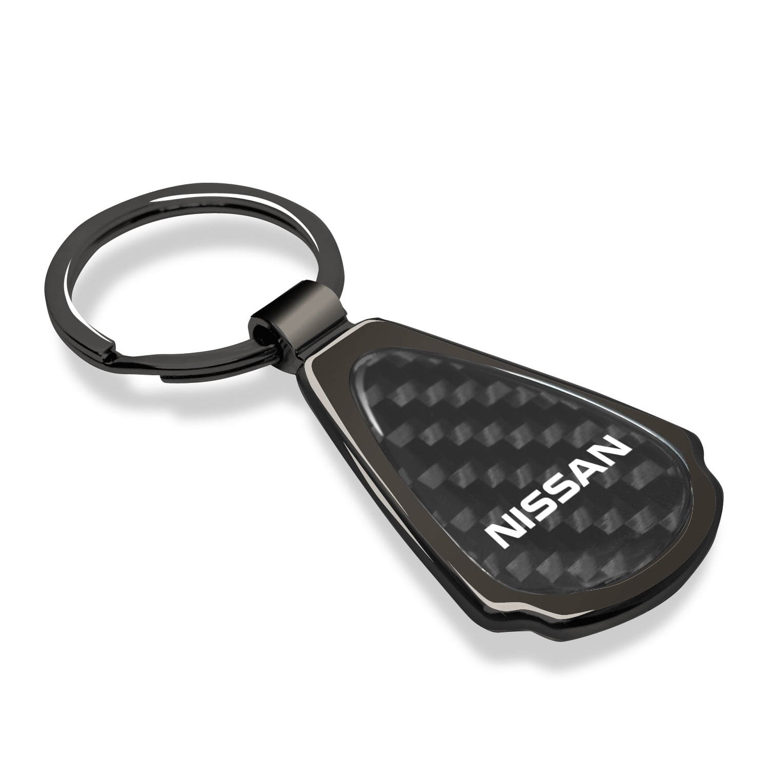 Nissan Name Real Black Carbon Fiber Gunmetal Gray Metal Teardrop Key Chain