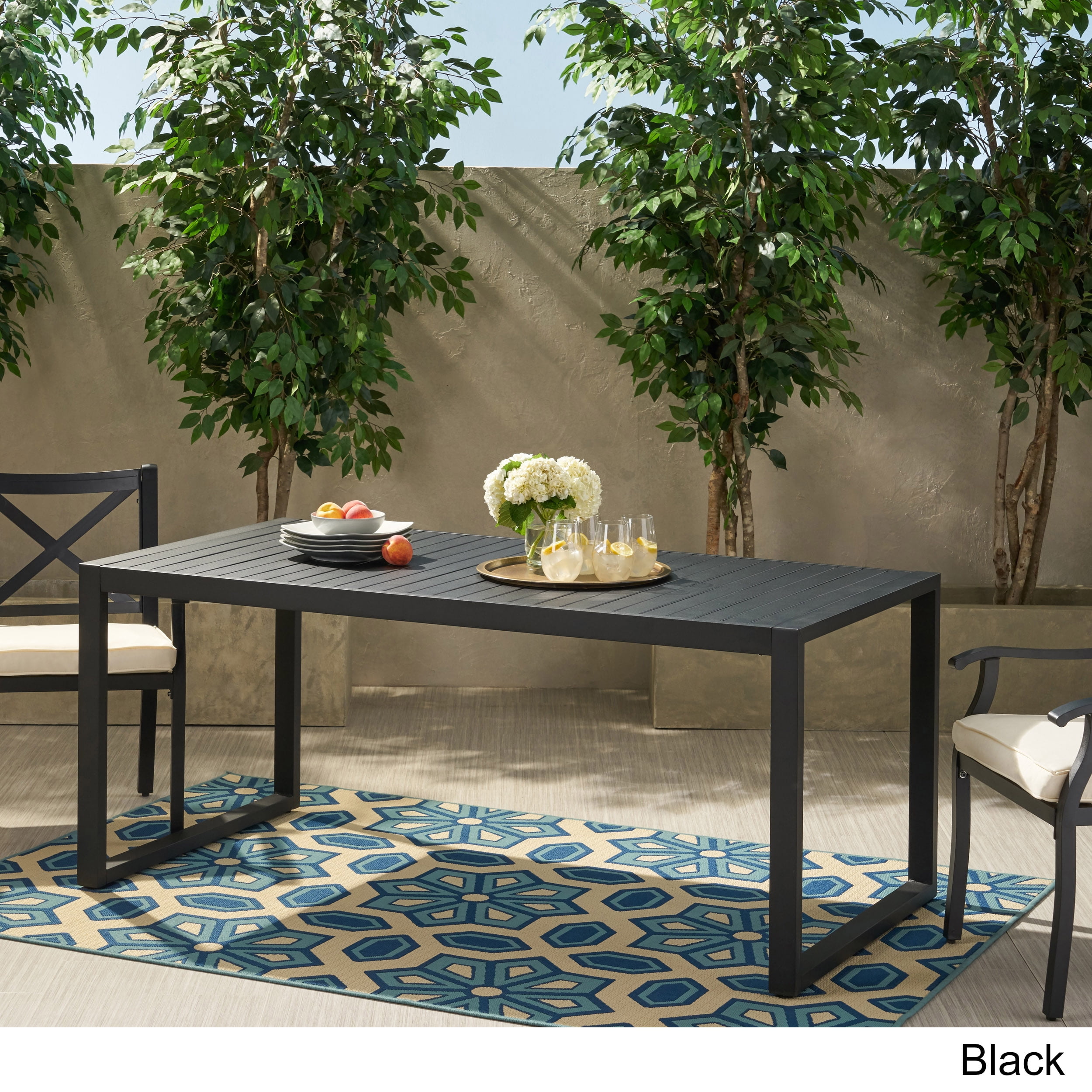 Noble House 35" Aluminum Lightweight Outdoor Dining Table, Black