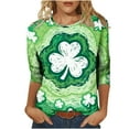 thumbnail image 2 of Xdegoge Saint Patricks Day Outfit Women 3/4 Sleeve Tie-Dye Shamrock T-Shirt with Silver Clover Center, Green & Blue Gradient, Funny St. Patrick's Shirts, 2 of 5