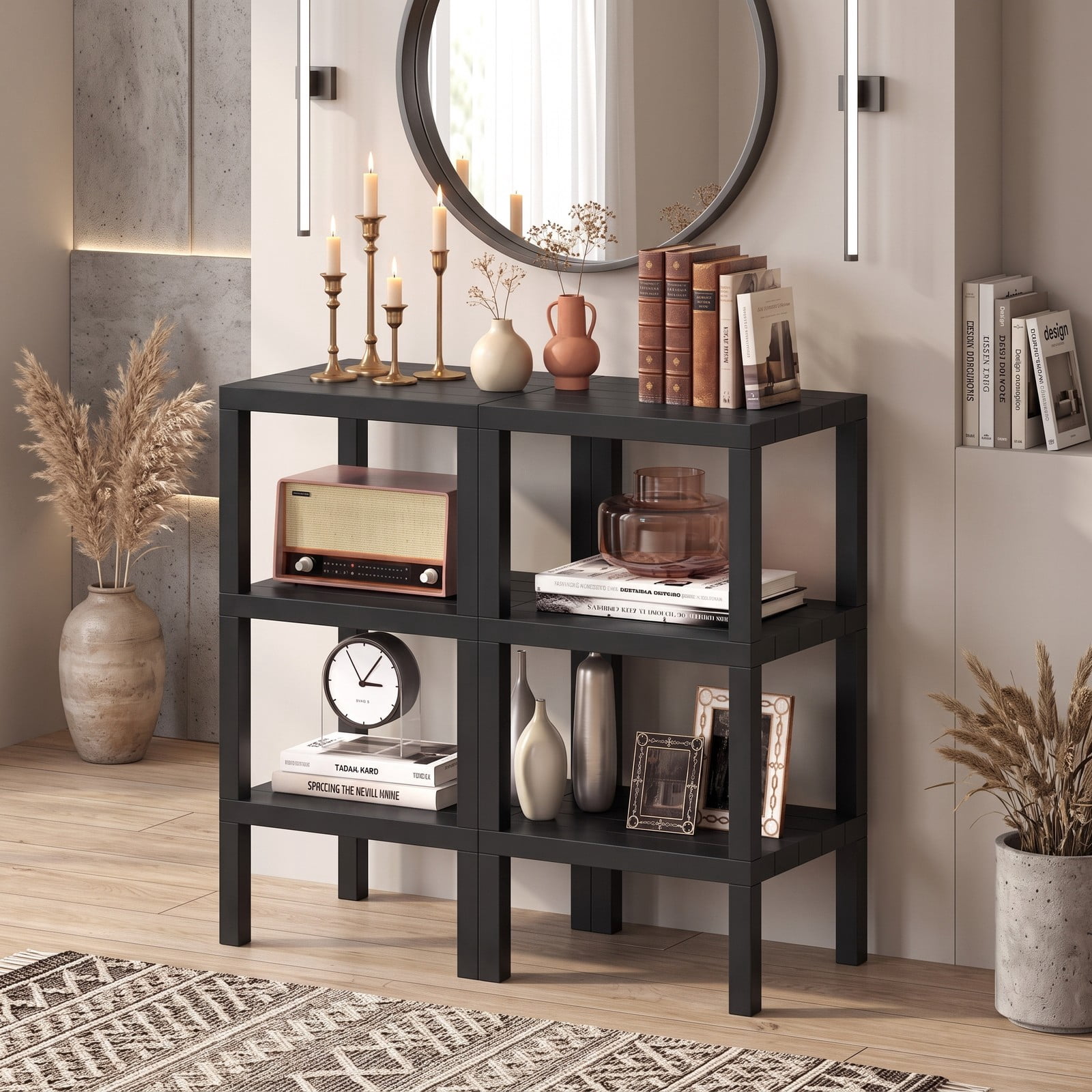 Biotree 6-Tier Plastic Modular Storage Shelves, Freestanding Open Shelving Rack Organizer for Living Room, Kitchen, Bathroom and Garage, Tool-Free Assembly, Black