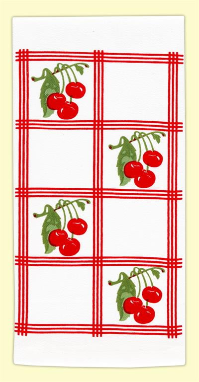 ReTrO Vtg Style Cherry Tile Cherries Flour Sack Kitchen Dish Tea Towel Cottage 