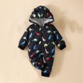 thumbnail image 2 of Zwiiyzr 0-18M Newborn Baby Boys Girl Jumpsuit Hooded Fleece Lined Hooded Rompers Long Sleeve Onesie Winter Warm Outwear Outfits Black, 2 of 7