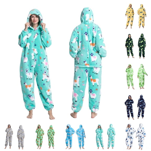 Unisex Adult Onesie Pajamas Cute Thickened Couples Fuzzy Long Sleeve Zip up Sleepwear Jumpsuit Matching Pjs Loungewear Army Green M