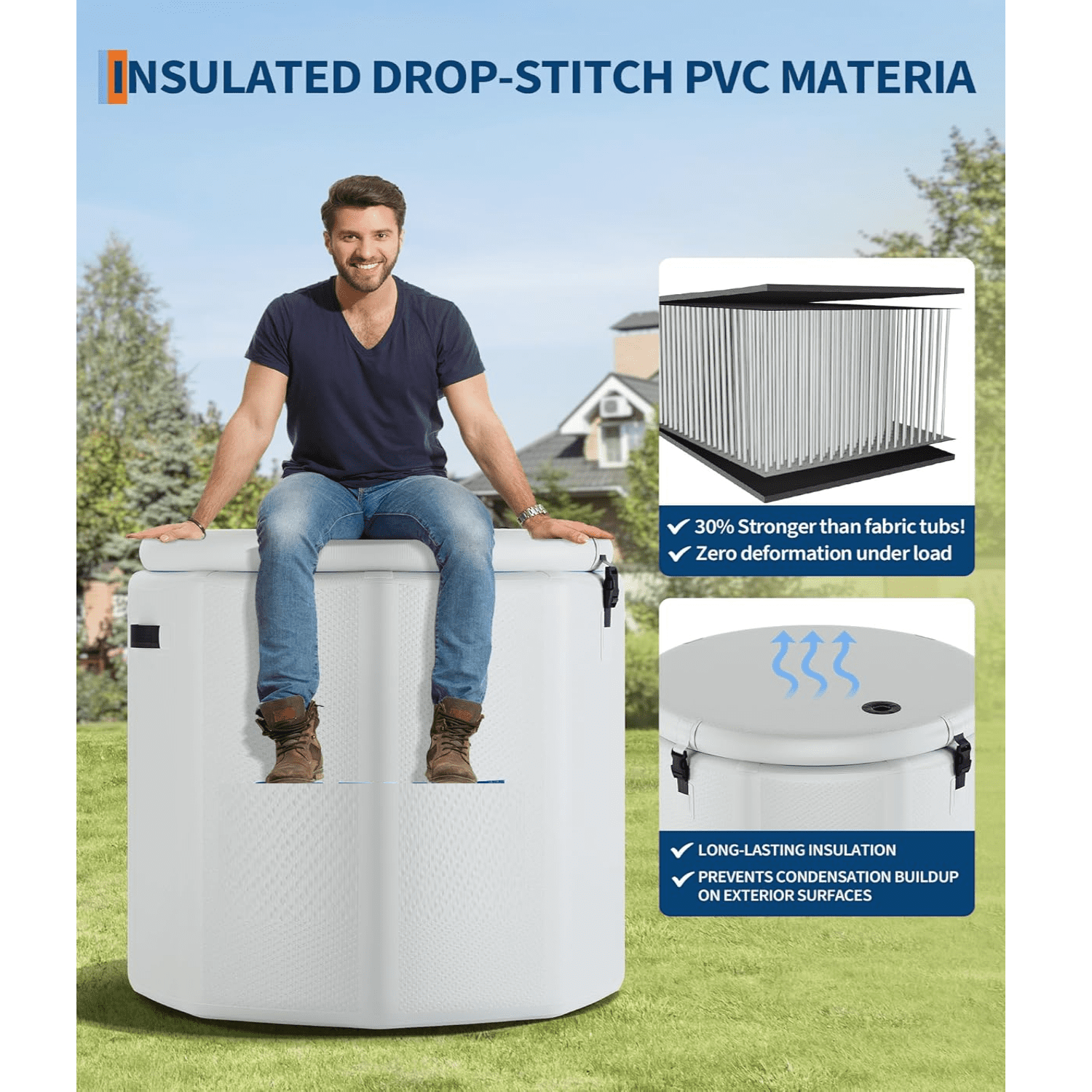 Ice Bath Tub for Athletes,Compatible with Water Chillers, 186-Gallon Inflatable Cold Plunge Tub with Insulated Lid,Portable for Outdoor & Indoor Recovery