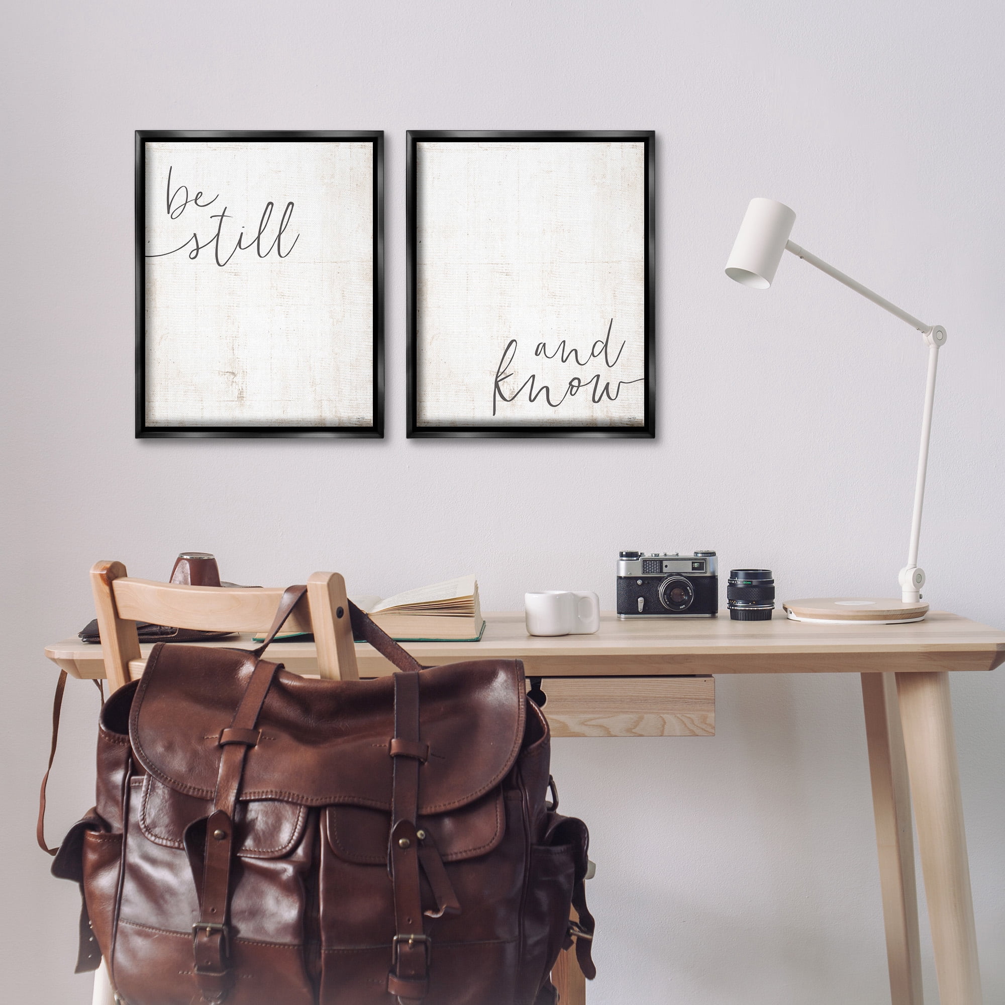 Stupell Industries Be Still & Know Spiritual Calligraphy Inspirational Painting Black Floater Framed Canvas Art Print Wall Art, 17 x 21, Set of 2