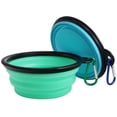 thumbnail image 2 of Collapsible Pet Bowl Dog Bowls 2 Pack, Portable Silicone Pet Feeder, Foldable Expandable for Dog/Cat Food Water Feeding, Travel Bowl for Camping (Light Blue+Light Green), 2 of 5