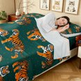 thumbnail image 4 of Manfei Boho Western Tiger Bed Sheets, Cartoon Animal Full Size Sheets, Teal Brown, 4pcs, 1 Flat Sheet, 1 Fitted Sheet and 2 Pillowcases, 4 of 5