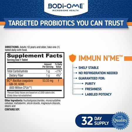 Bodi-Ome Immun N’Me Targeted Probiotic Capsules (32 count), Clinically Proven Strain, Supports Immune and Microbiome Health*, Survives Stomach Acid 100X Better‡, Gluten Free