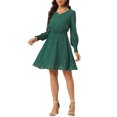 thumbnail image 1 of INSPIRE CHIC Robe à Étoiles Brillante en Mousseline à Taille Smockée à Manches Longues pour Femme TG Vert Foncé, 1 of 5