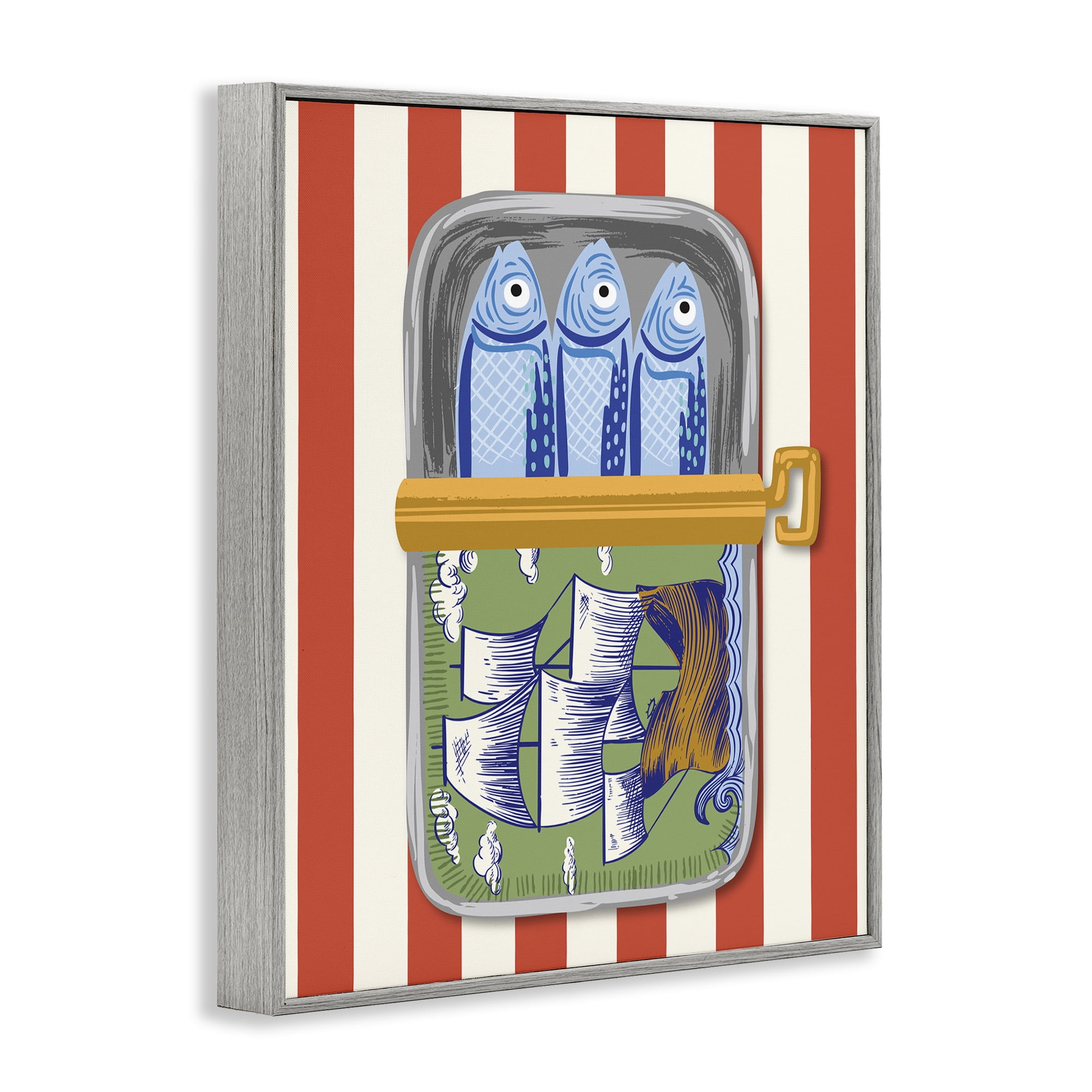 Stupell Industries Sardines with Antique Ship Gray Framed Giclee Art, design by Arrolynn Weiderhold