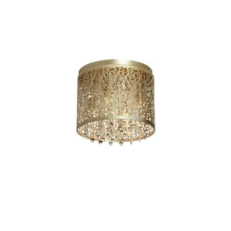 Floral Pattern Crystal - Dainolite 4 Light Flush-Mount Crystal w/ Floral Pattern - Gold