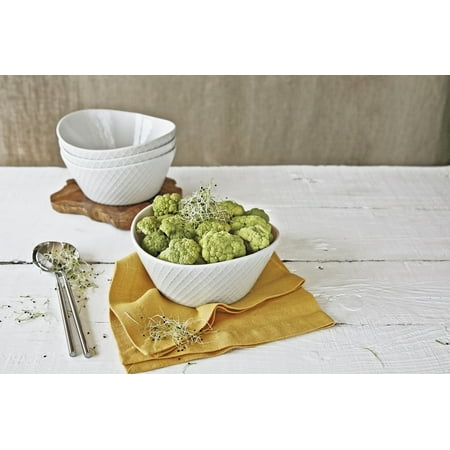 White Porcelain Bowl - overandback Porcelain Serve Bowl, Diamond Texture, Set of 4, White