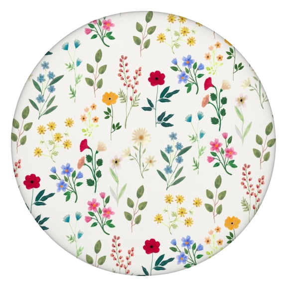 Rustic Floral Round Elastic Tablecloth Waterproof Fitted Cover with Farmhouse Floral Pattern