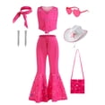 thumbnail image 3 of Movie Barbi Costume for Toddler Girls Margot Robbie Barbe Pink Top and Flared Trousers Suit Kids Halloween Birthday Party Set, 3 of 5