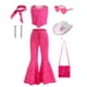 thumbnail image 3 of Movie Barbi Costume for Toddler Girls Margot Robbie Barbe Pink Top and Flared Trousers Suit Kids Halloween Birthday Party Set, 3 of 5