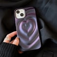 thumbnail image 3 of Phone Case for Women/Girls, Luxury Electroplate Metal Matt Silver 3D Heart Water Ripple Phone Case Compatible with iPhone 15 Pro, Purple, 3 of 14