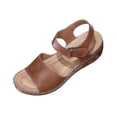 thumbnail image 2 of Women's Chunky Wedge Sandals Comfortable Open Toe Ankle Strap Summer Walking Sandals with Buckle Plus Size Solid Color Round Toe Open Toe Wedge Heel Sandals Coffee 6.5, 2 of 9