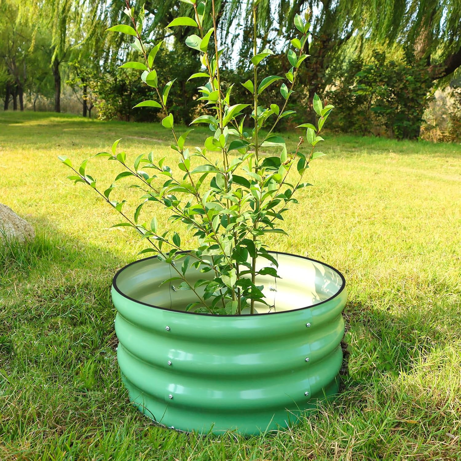 3 Pcs 2x2x1ft Round Galvanized Raised Garden Bed Kit Outdoor, Metal Planter Box for Planting Plants Vegetables, Brown