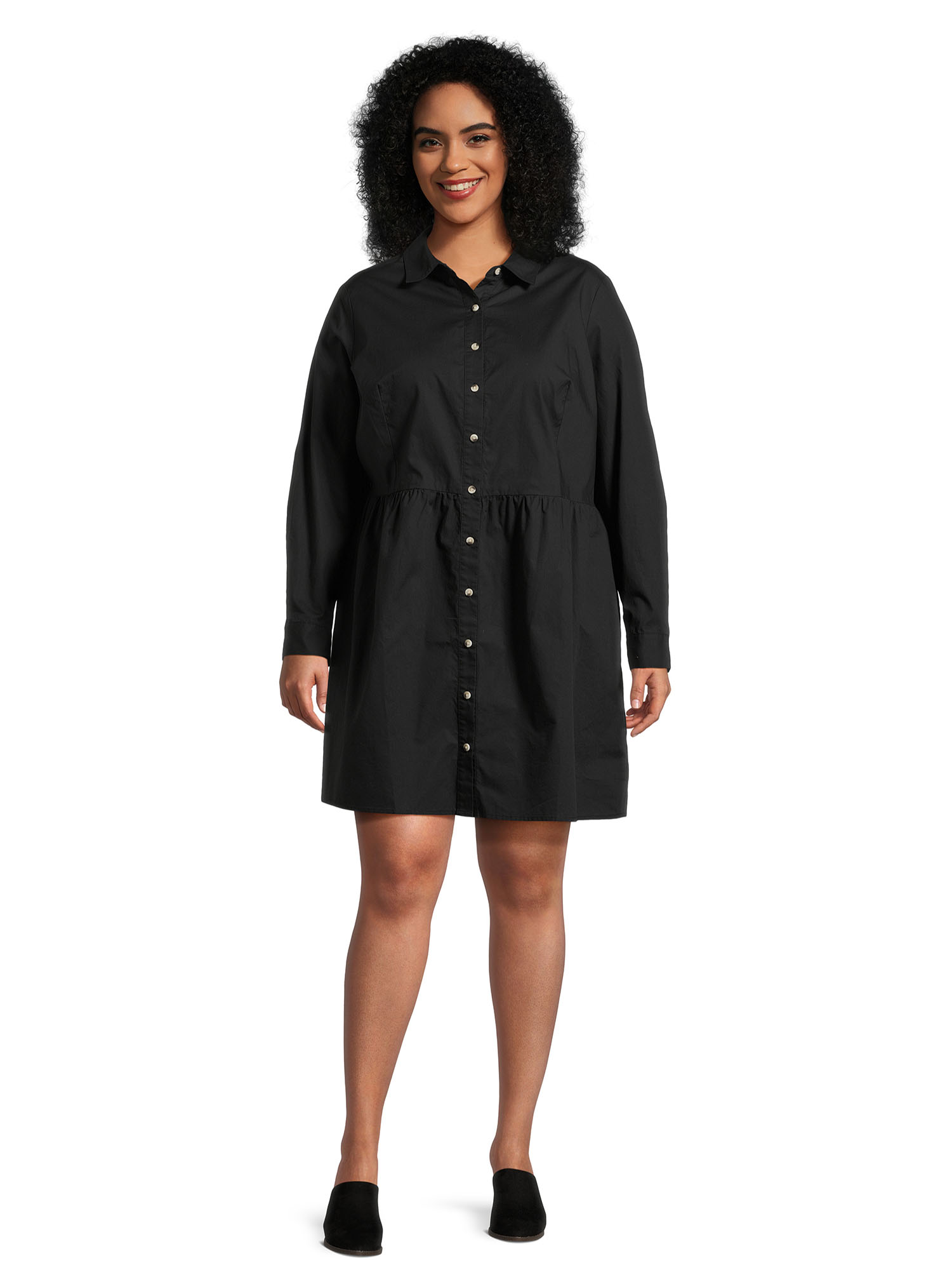 Nine.Eight Women's Plus Size Mini Shirtdress with Long Sleeves - image 3 of 6