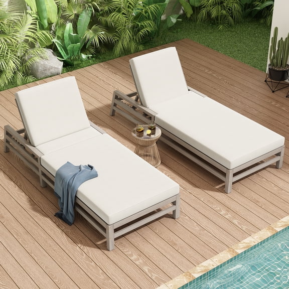 2 PCS 5-Position Adjustable Outdoor Chaise Lounge Recliner Chair with Thick Cushions