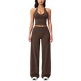 thumbnail image 6 of IBTOM CASTLE Womens Workout Sets 2 Piece Spaghetti Straps Crop Top Straight Leg Yoga Pants Yoga Pilates Outfits S Brown, 6 of 7