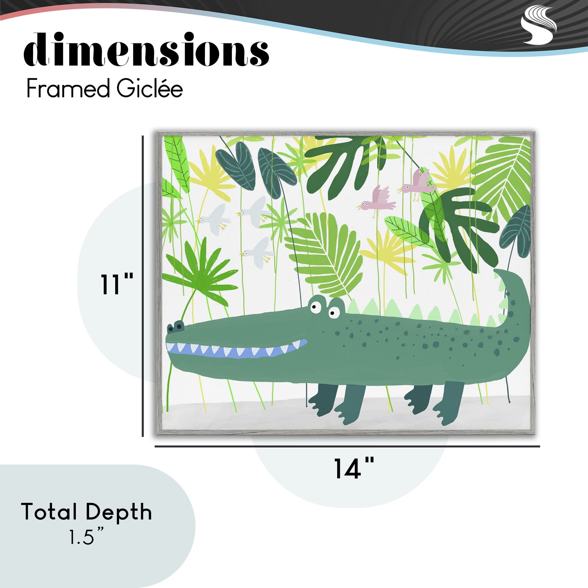 Stupell Industries Crocodile Jungle & Leaves Gray Framed Giclee Art, design by Carla Daly