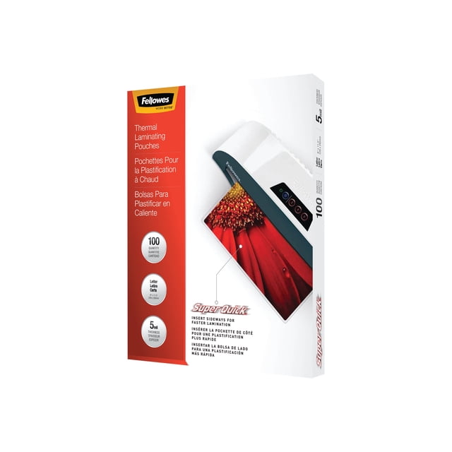 Fellowes® Super Quick Laminating Pouches, Letter, 5 mil, 100 pack