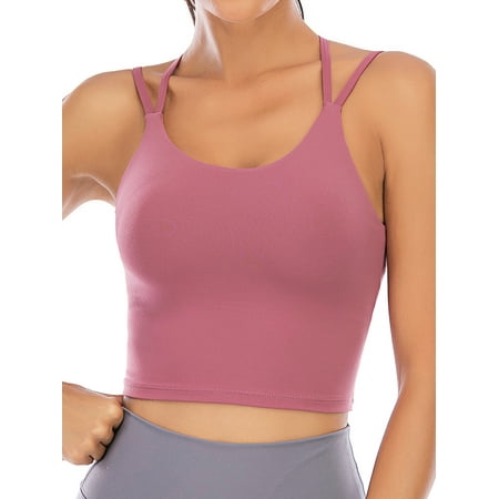 JANSION Womens Padded Sports Bra Fitness Workout Running Camisole Crop Top with Built in Bra Size XS-XL
