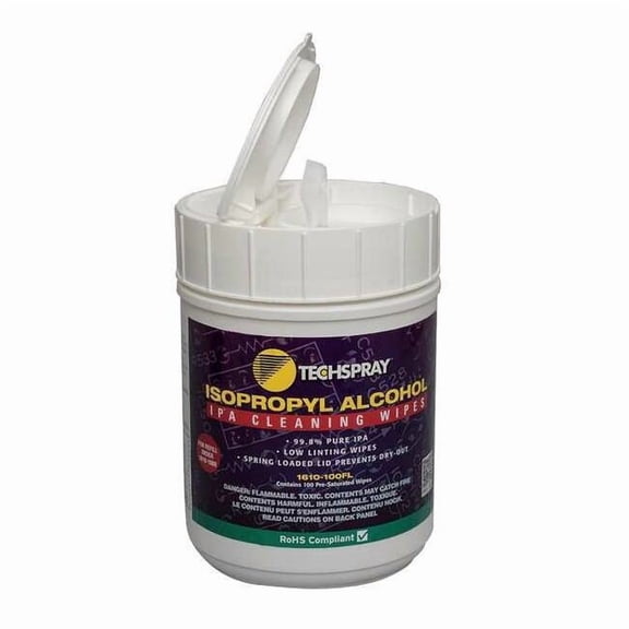 Techspray Cleaning Wipes,Flip Top Tub,PK100 1610-100FL