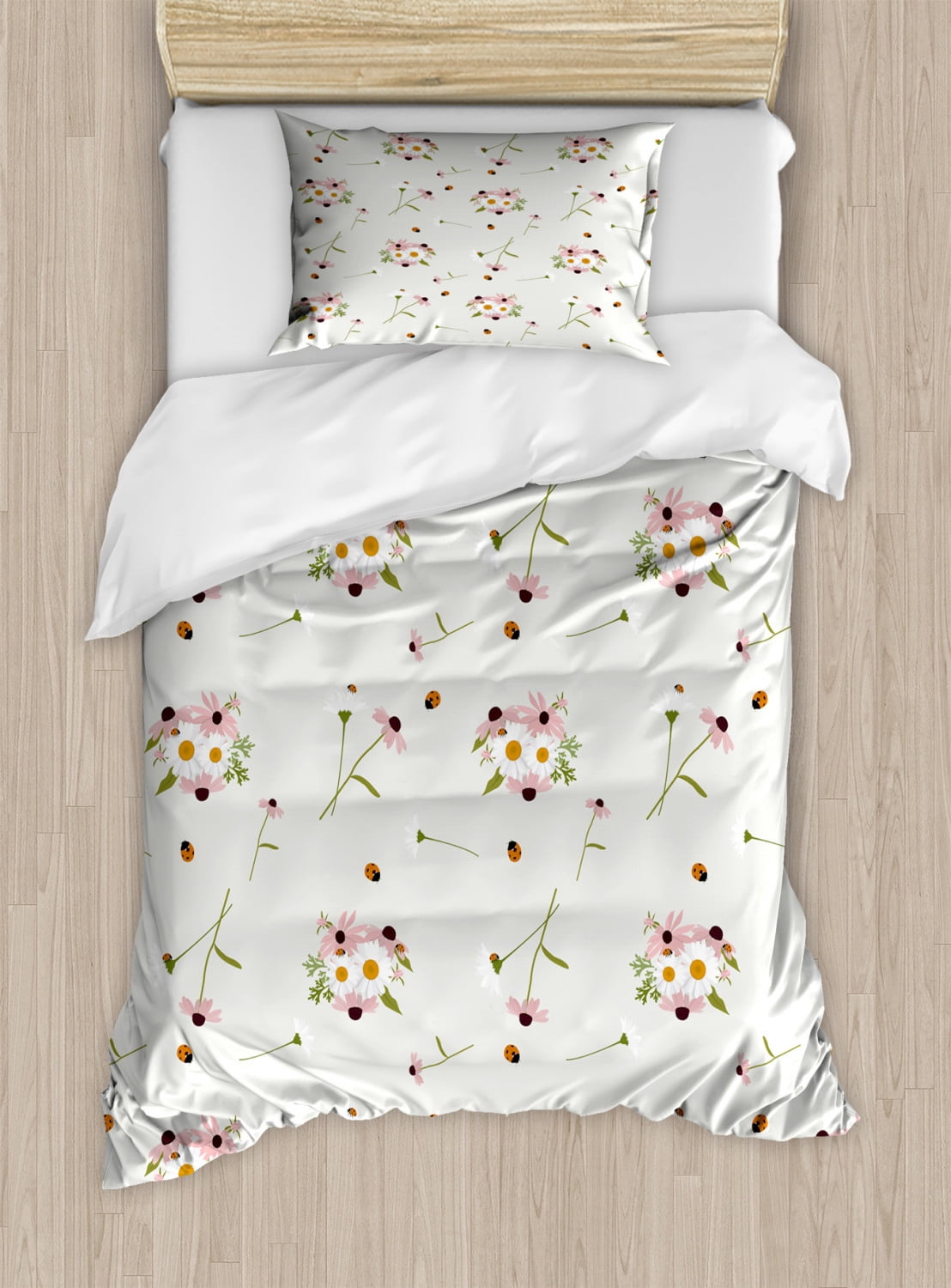 Floral Duvet Cover Set Twin Size, Composition of Flower Bouquets with ...