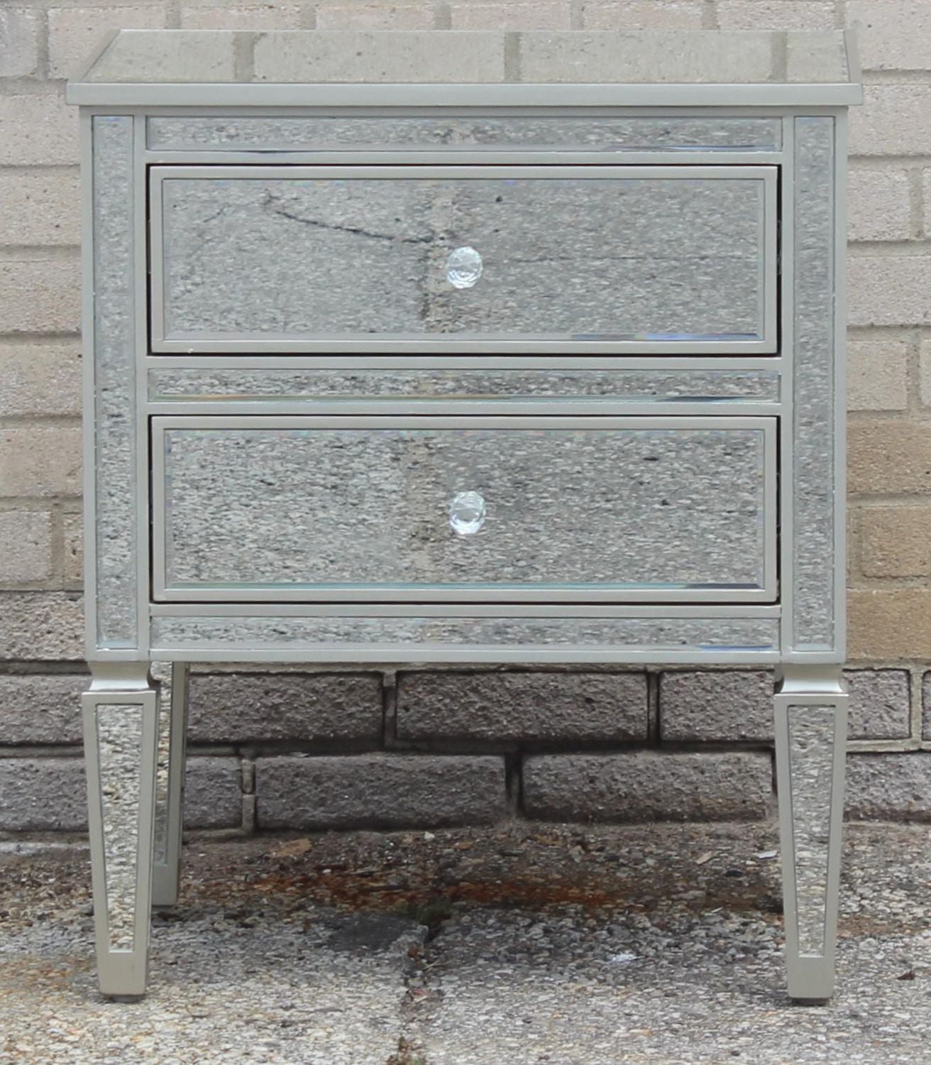 Wes Mirrored Nightstand, Mirrored Nightstand, Bedroom Nightstand, MDF Nightstand, Mirrored Bedside Table, Silver Nightstand, Two Drawer Nightstand, Living Room Side Table