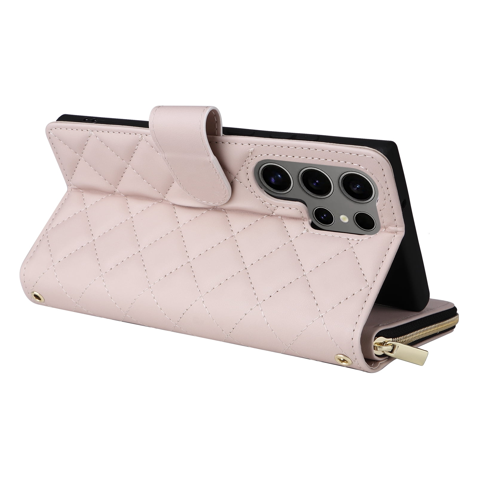 for Samsung Galaxy S24 Ultra Wallet Case, Multi-Functional Zipper Purse Case, with Flip Stand Card Holder PU Leather Phone Cover with Lanyard & Wrist Strap for Samsung Galaxy S24 Ultra, Beige