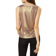 thumbnail image 3 of MODA NOVA Juniors U Neck Sleeveless Stretchy Slim Fit Metallic Tank Tops Champaign Gold S, 3 of 5
