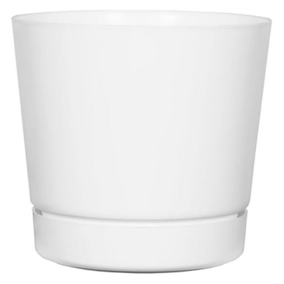 14-Inch Cylinder Plant Pot, Glossy White - Modern Indoor/Outdoor Planters with Tray