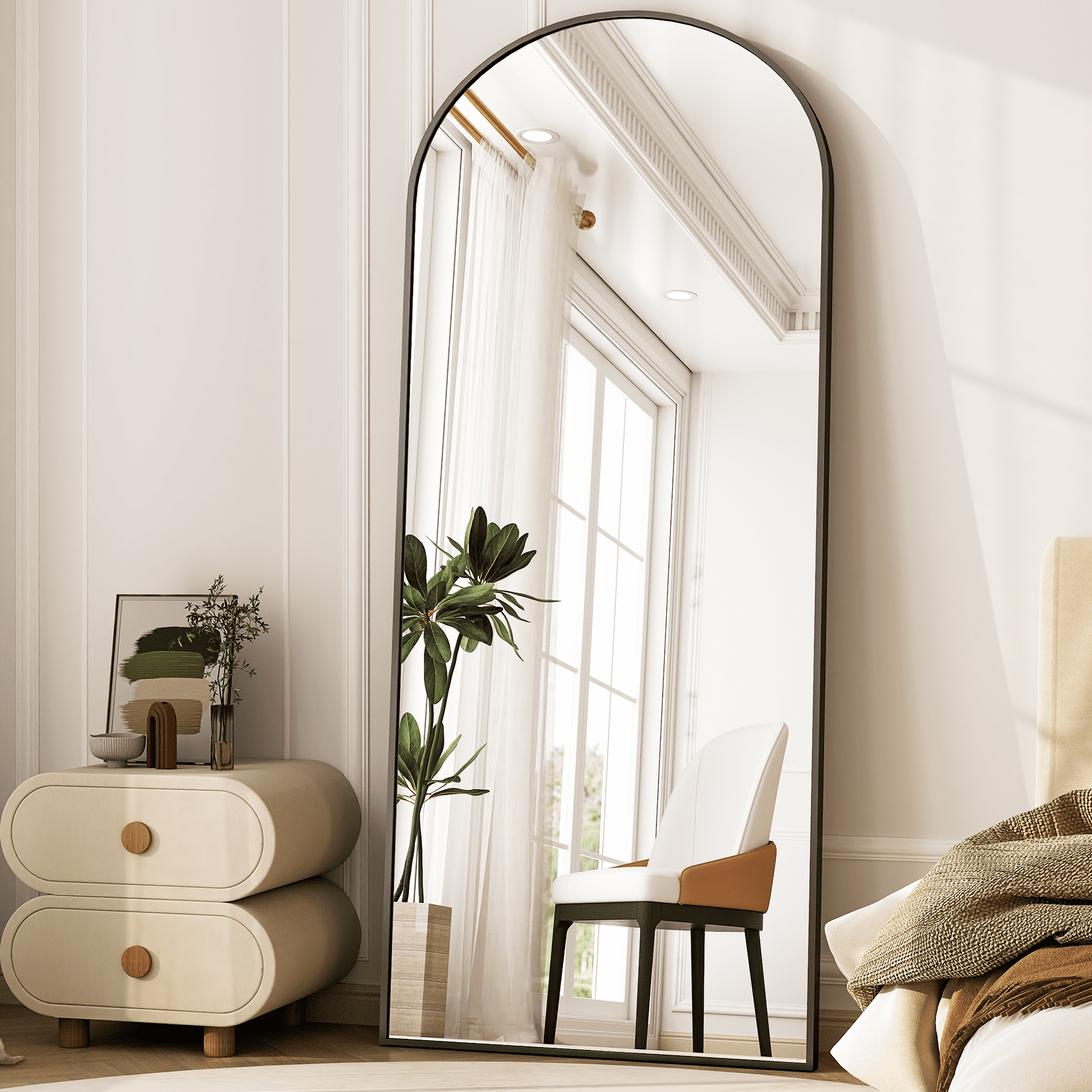 AUROMIR 71"x26" Arched Full Length Mirror Standing Full Body Floor Mirror,Black