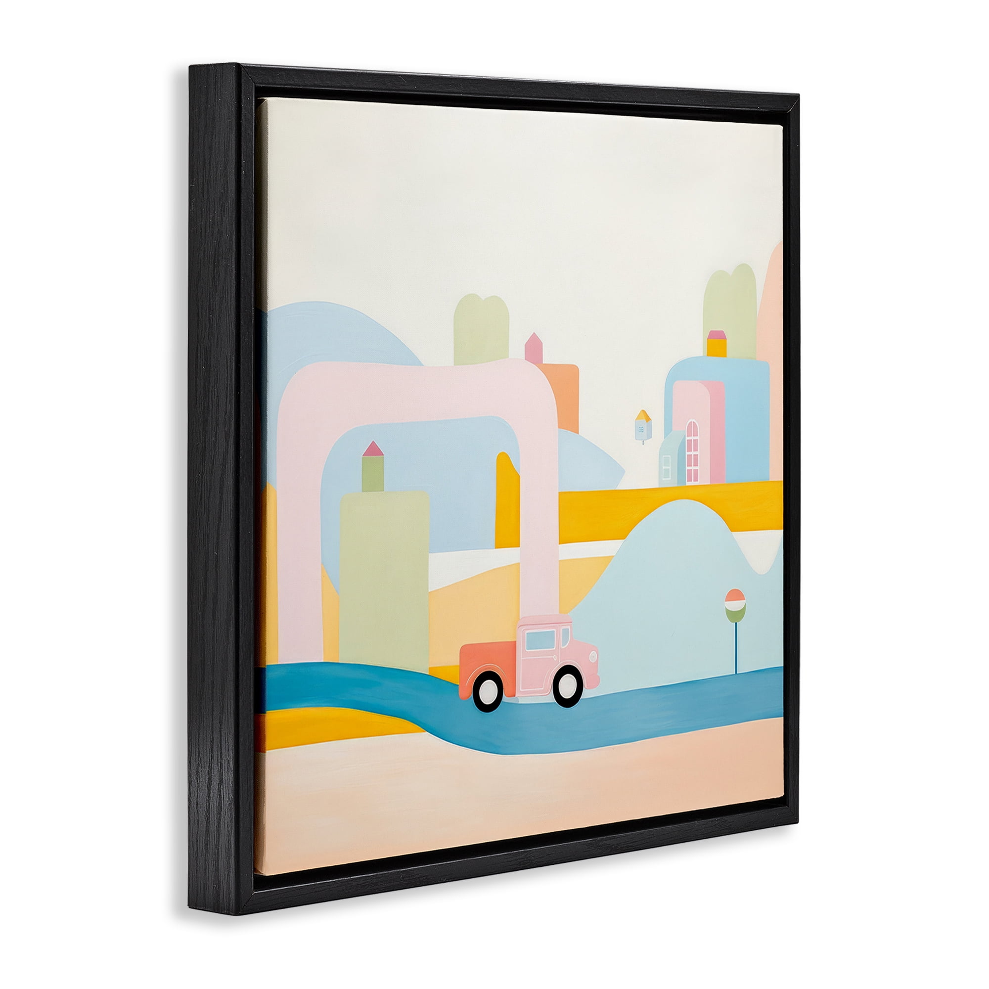Stupell Industries Pastel Car in Landscape Landscape Painting Black Floater Framed Art Print Wall Art, 18 x 18
