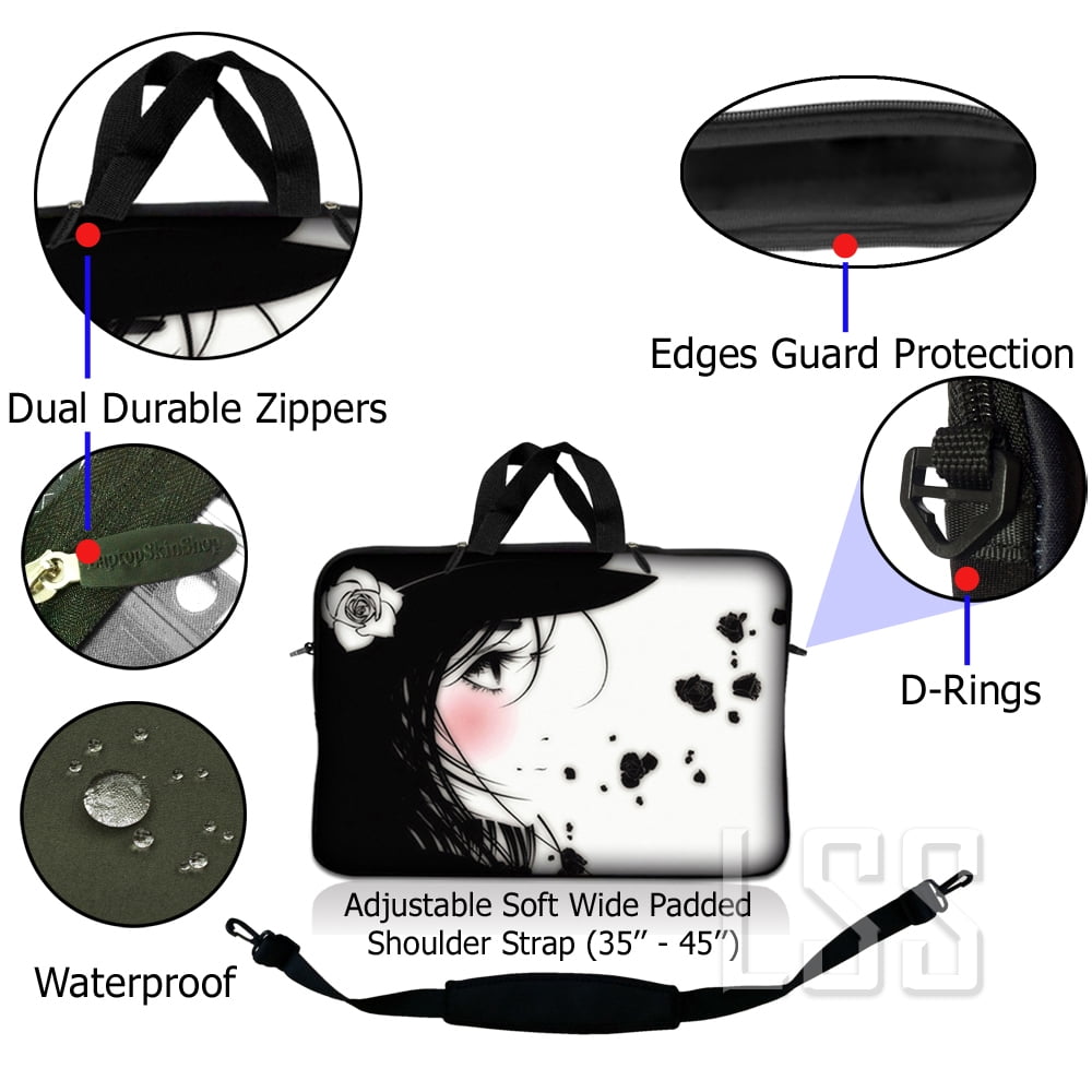 LSS 10-11.6 inch Neoprene Laptop Sleeve Bag Carrying Case with Handle and Adjustable Shoulder Strap - Girl with White Rose