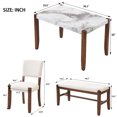 thumbnail image 2 of 4-Piece Modern Dining Furniture Set, 4-Person Space-Saving Dinette for Kitchen, 46" Faux Marble Style Table and 2 Upholstered Chairs & Bench with Wood Legs, 2 of 12
