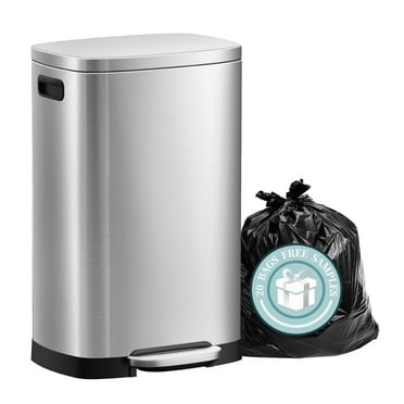 KSSKSS 13 Gallon Trash Can with Lid,Fingerprint-Proof Stainless Steel Kitchen Trash Can with Soft-Close Lid and Removable Inner Bucket,Silver