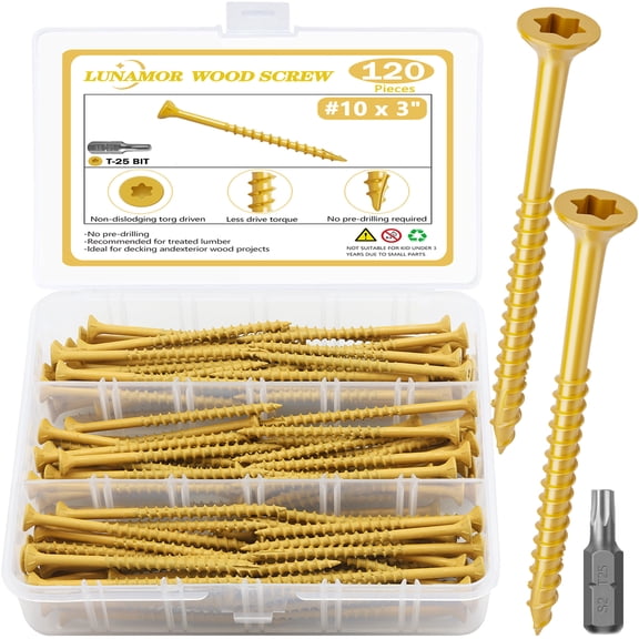 Deck Screws, #10x3" Heavy Duty Exterior Wood Screws, 120PCS Torx/Star Drive Head Deck Screw, Rust Resistant epoxy Coated, Outdoor Decking Screws, T25 Star Bit Included, Tan