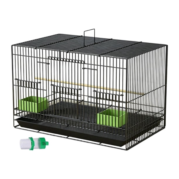 Jaula para pájaros, transportín de con perchas, jaula portátil de hierro para periquitos, canarios, pájaros pequeños, cacatúas y guacamayos. Negro