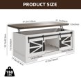thumbnail image 2 of 47.2 Inch Rustic Farmhouse Coffee Table with Pop Up Workstation, Sliding Barn Door Cabinet and Hidden Storage Compartment, Adjustable Shelf Center Console for Living Room Home Office Entryway, 2 of 8