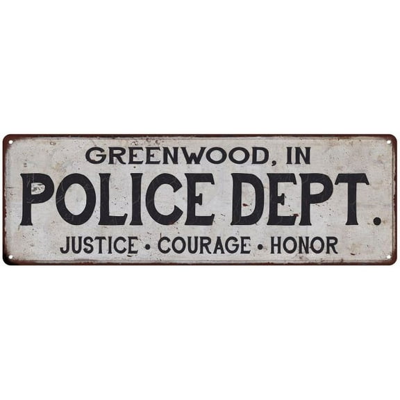GREENWOOD, IN POLICE DEPT. Home Decor Metal Sign Gift 8x24 108240012667
