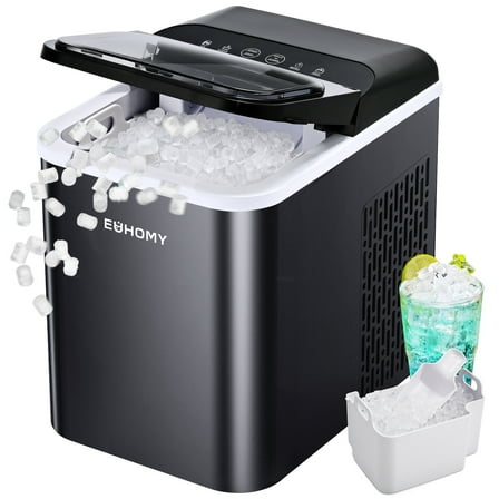 EUHOMY 35lbs/24H Nugget Ice Maker Countertop, Pebble Ice Maker Machine with Auto-Cleaning, Black