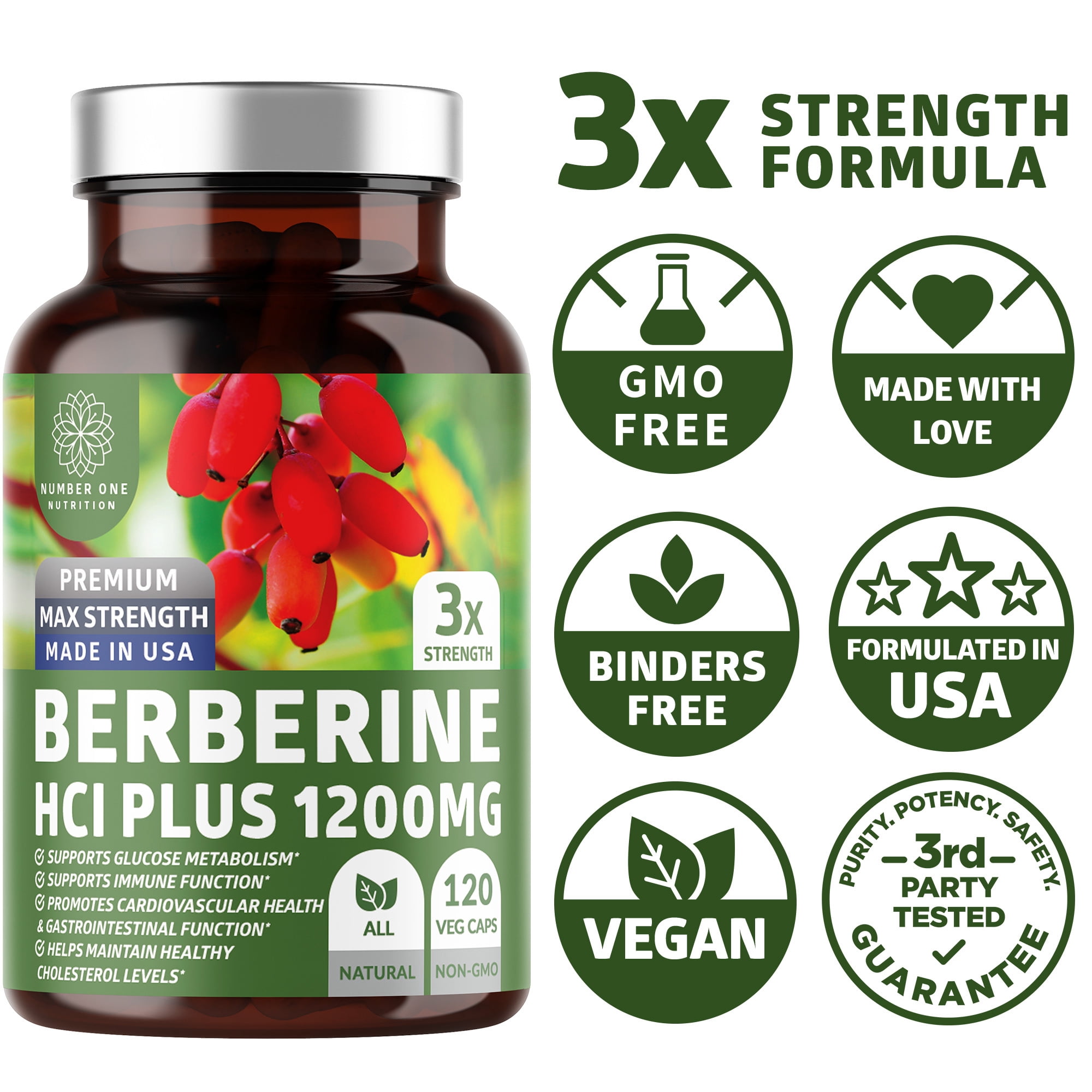 N1N Premium Berberine Plus to Support Anti-Aging, Cellular Health, Energy and Digestion, 120 Caps