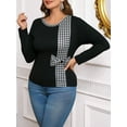 thumbnail image 6 of SIEANE Women's Plus-Size Casual Daily Crew Neck Long Sleeve Fall Slim-Fitting Workmanship Stitching Bow Top 1X-4X, 6 of 7
