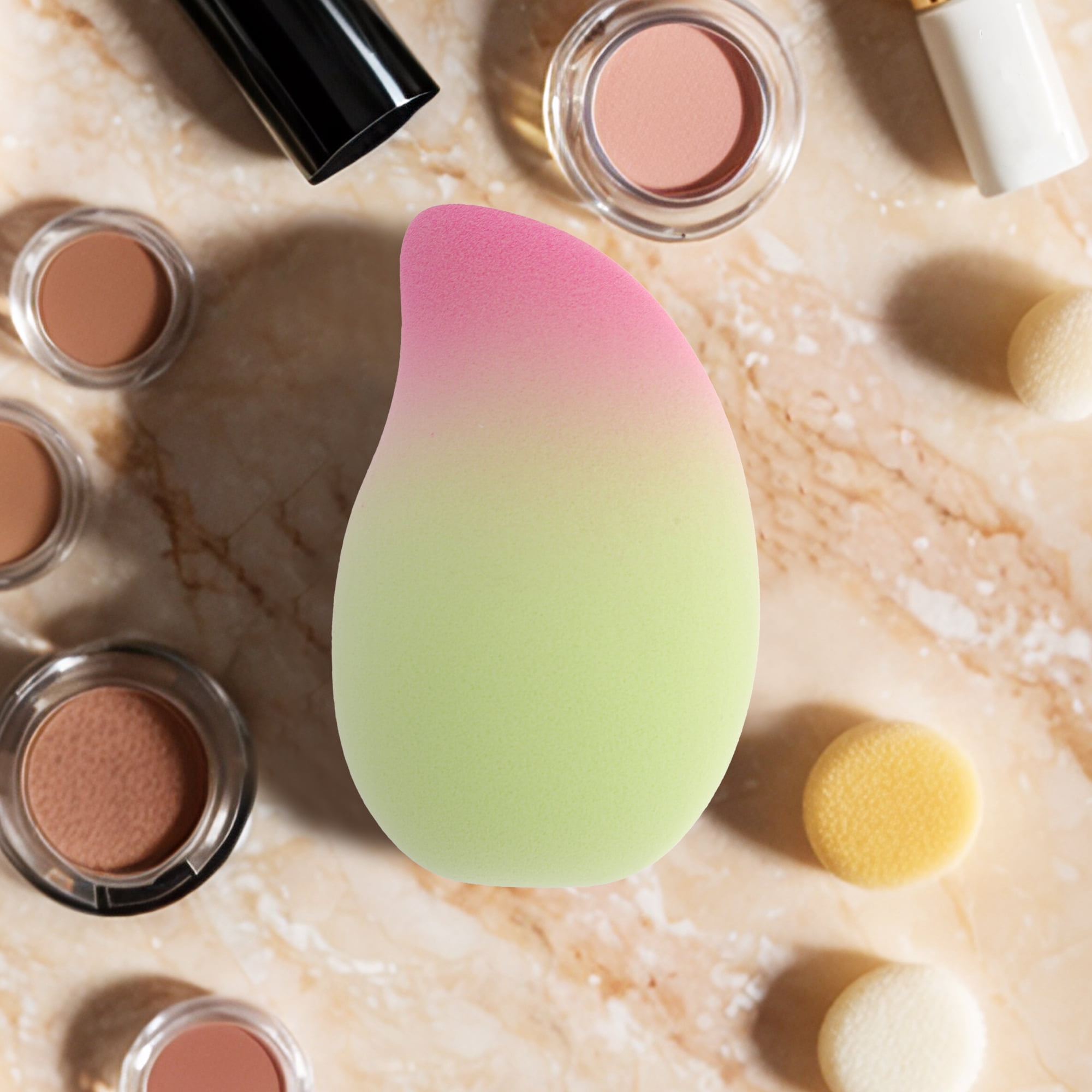Unique Bargains 1 Pc Gradient Mango Face Makeup Sponge for Makeup Application Green, Red