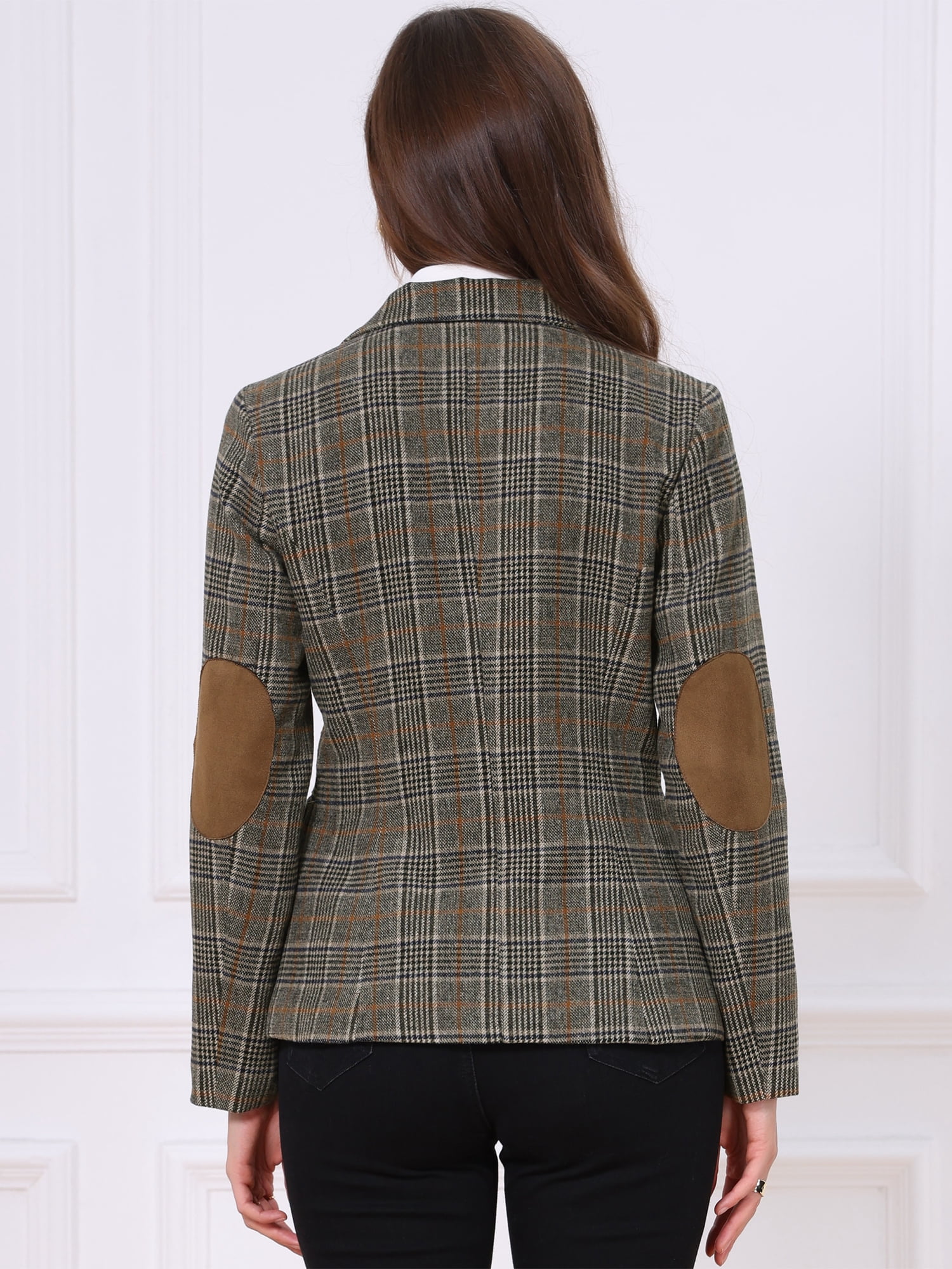 DARING DIVA Women's Collared Plaid Blazer Jacket Office Blazer XS Coffee Plaid