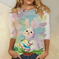 thumbnail image 2 of Women's Easter Rabbit Print Blouses 3/4 Sleeve Dressy Top Crew Neck Casual Cotton Tunic Blouses Business Shirts Multicolor B XL, 2 of 5